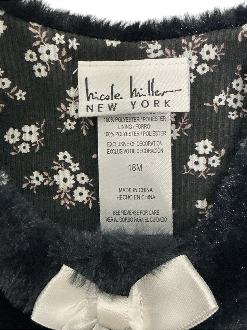 Nicole Miller Plush Faux Fur Vest Black White Bows Baby Girl 18 Months - Picture 2 of 16